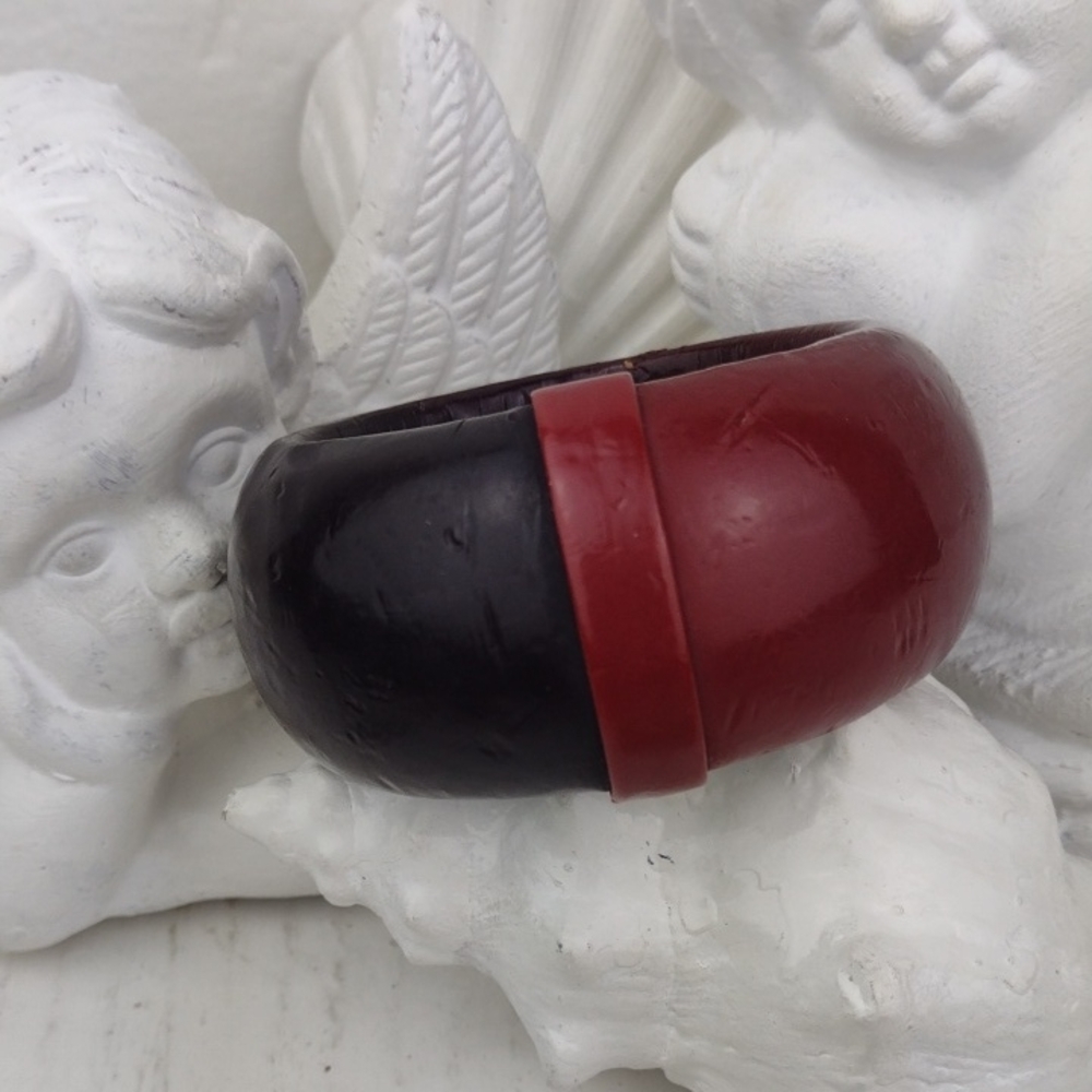 Cara NY Two-Tone Red and Black Leather Bangle Shows Some Wear